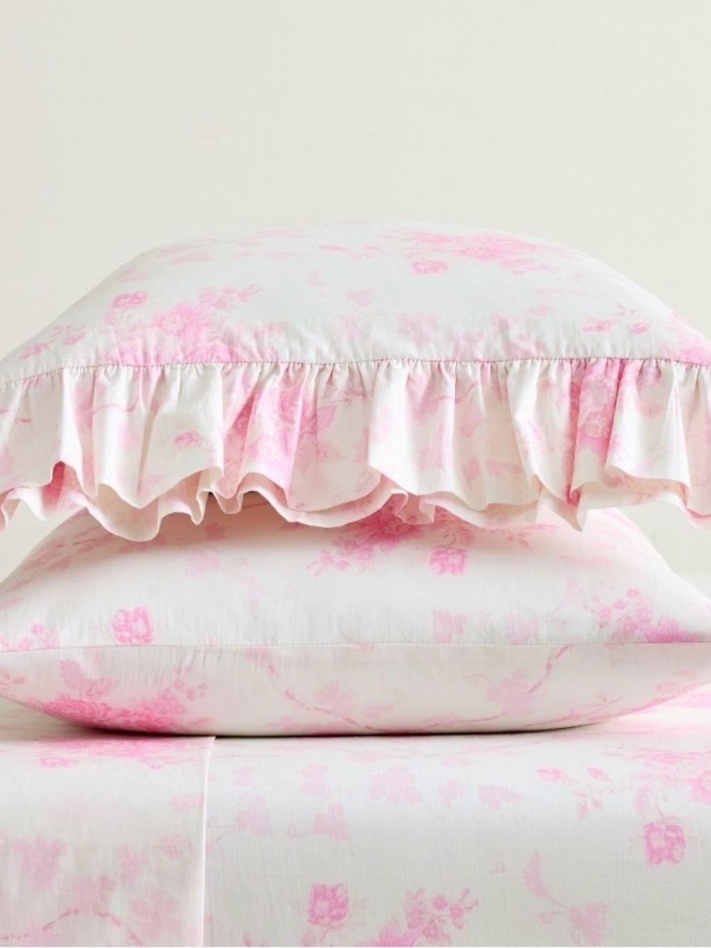 LoveShackFancy (2) Pink and White La Vie en Rose Floral Ruffle KING Pillowcases - Picture 10 of 11
